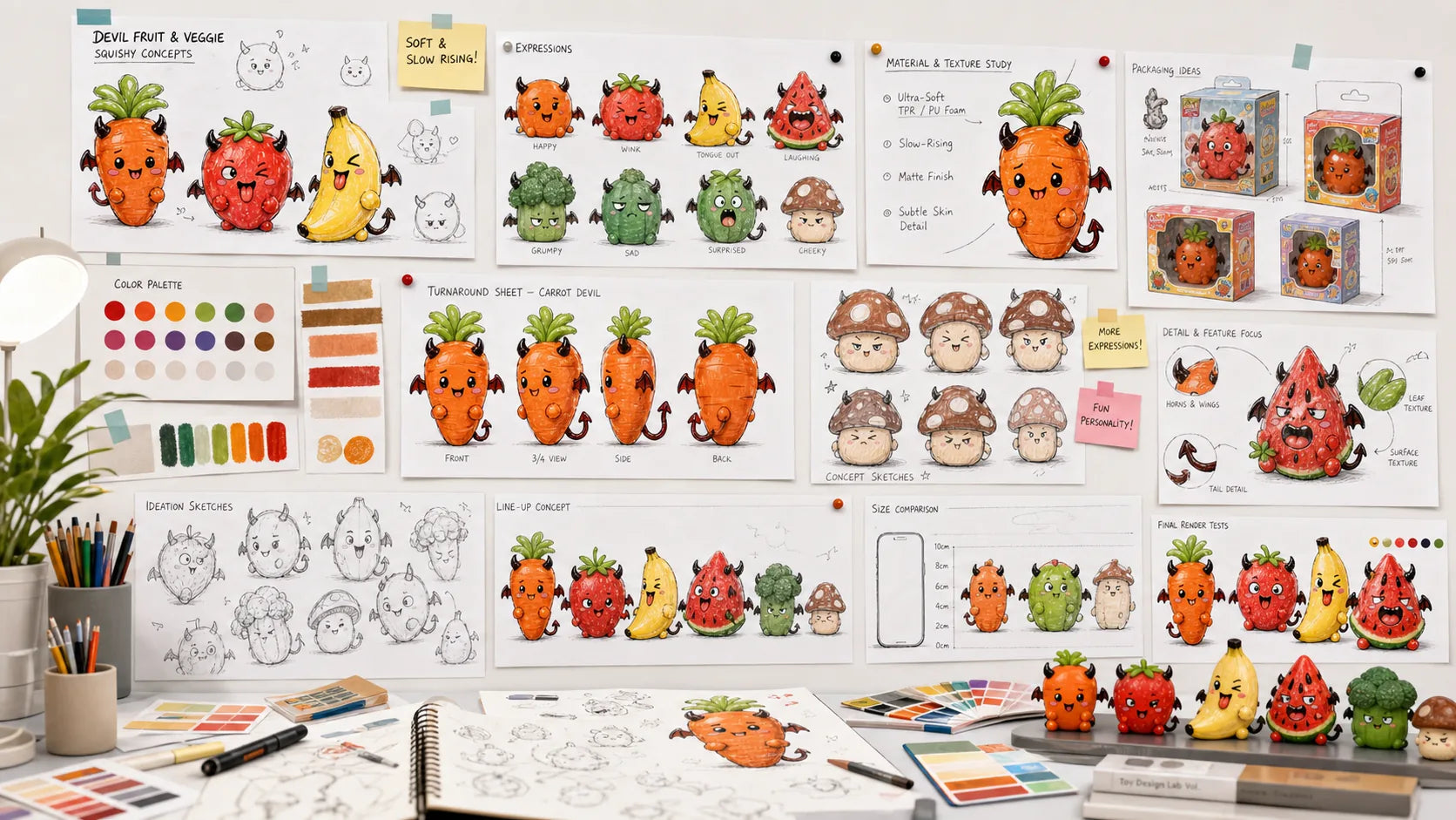 Biliboli squishy toy design sketch board