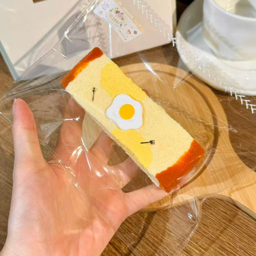 Fried Egg Long Toast Food-Grade Squishy Toy