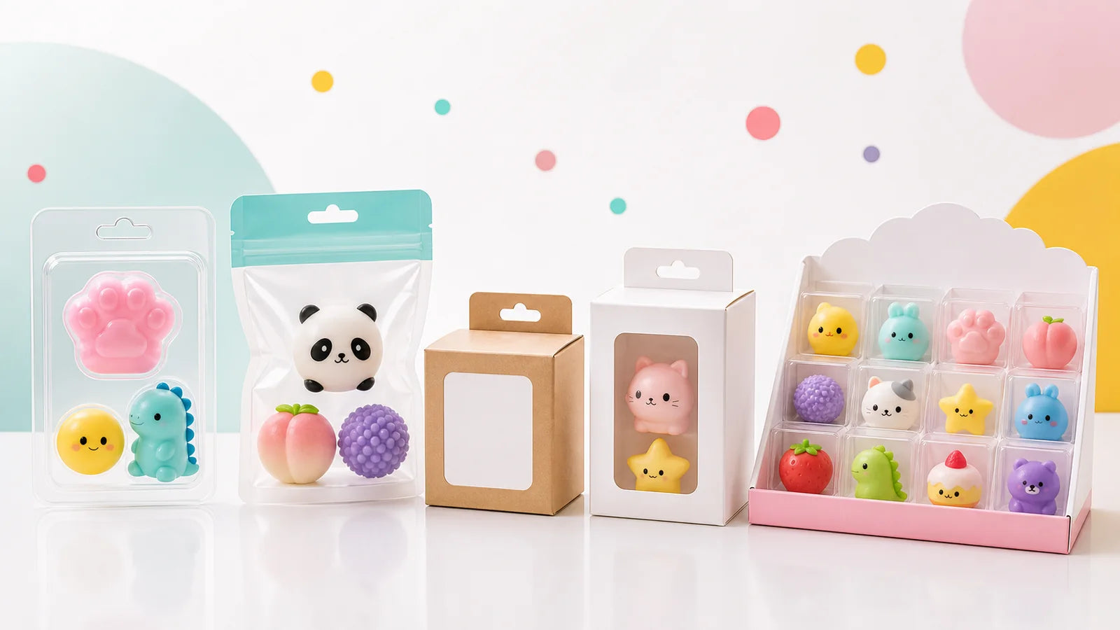 Retail packaging options for squishy toys
